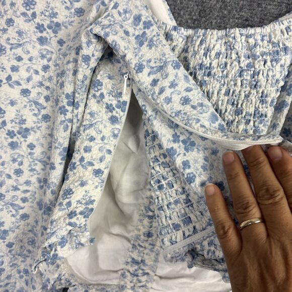 FOREVER 21 Top Blouse  Womens S Blue floral Cottagecore Peasant Y2k Coquette - Picture 7 of 8